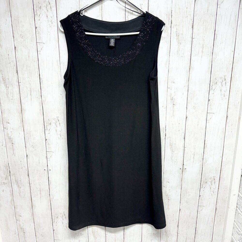R&M Richards Dress Women Size 12 Solid Black Sleeveless Polyester Casual Summer
